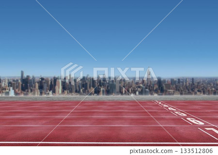 Athletic track on a cityscape Athletic track on a cityscape 133512806