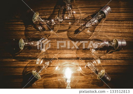 Illuminated light bulb kept in circular form 133512813