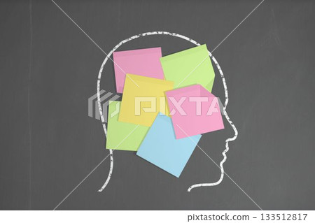 Chalk head with post it notes Chalk head with post it notes 133512817