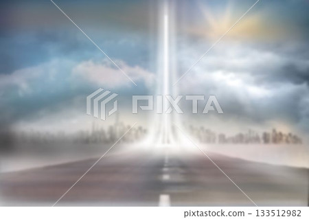 Sunbeam over highway during sunset 133512982