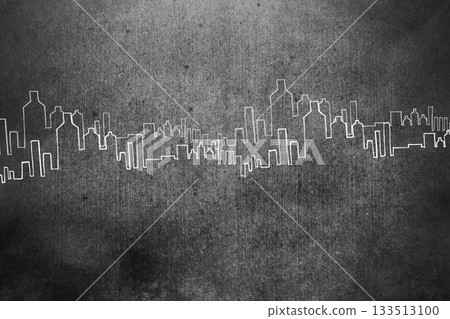 Chalk-like white city skyline is stretching across grey textured surface in flat chalkboard style Chalk-like white city skyline is stretching across grey textured surface in flat chalkboard style 133513100