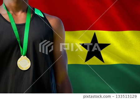 Midsection of medalist against Ghanaian Flag Midsection of medalist against Ghanaian Flag 133513129