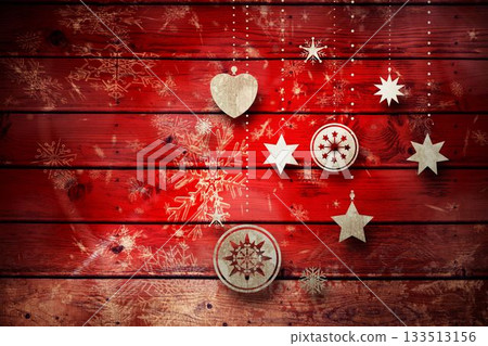 Christmas decorations over wood 133513156