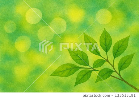 Fresh green leaves eco sand painting style 133513191