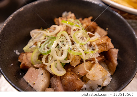 Char siu rice bowl at a ramen shop Char siu rice bowl at a ramen shop 133513565