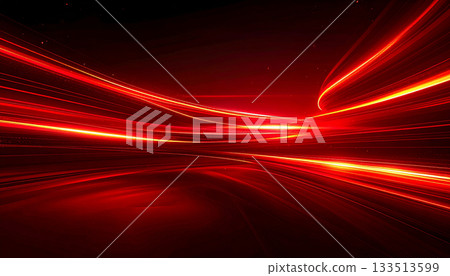 Abstract background of red light streaks, horizontal glowing lines 133513599