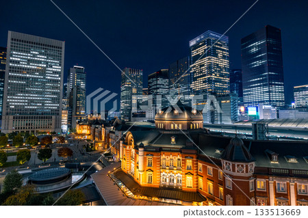 Night view of Tokyo Station and office buildings Night view of Tokyo Station and office buildings 133513669
