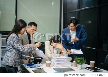 workplace stress and conflict with this intense scene of professionals in a heated office discussion with team member, bad work workplace stress and conflict with this intense scene of professionals in a heated office discussion with team member, bad work 133513826