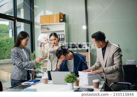 workplace stress and conflict with this intense scene of professionals in a heated office discussion with team member, bad work workplace stress and conflict with this intense scene of professionals in a heated office discussion with team member, bad work 133513848