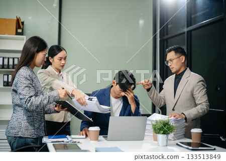 workplace stress and conflict with this intense scene of professionals in a heated office discussion with team member, bad work workplace stress and conflict with this intense scene of professionals in a heated office discussion with team member, bad work 133513849