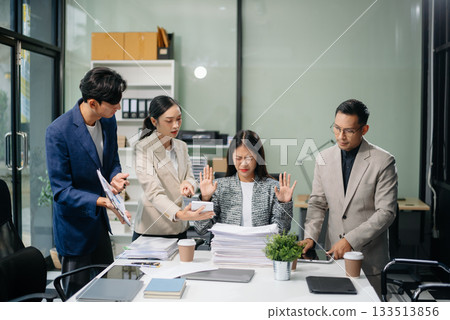 workplace stress and conflict with this intense scene of professionals in a heated office discussion with team member, bad work 133513856