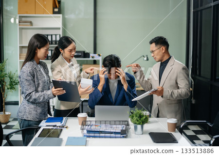 workplace stress and conflict with this intense scene of professionals in a heated office discussion with team member, bad work 133513886
