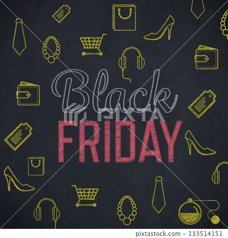 Black Friday with icons on blackboard Black Friday with icons on blackboard 133514151
