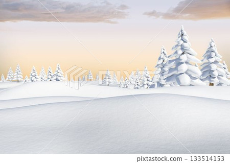 Snowy landscape with fir trees Snowy landscape with fir trees 133514153