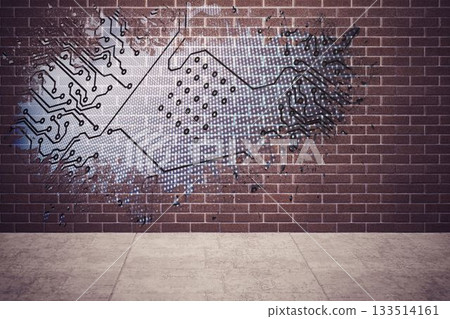 Splash on wall revealing circuit board Splash on wall revealing circuit board 133514161
