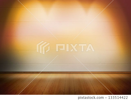 Flat design is showing minimalist space with three spotlights over brick wall and hardwood floor Flat design is showing minimalist space with three spotlights over brick wall and hardwood floor 133514422