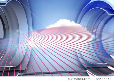 Pink pattern with cloud design on a futuristic structure 133514438