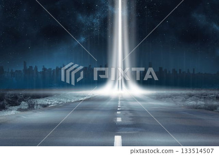 Road leading out to the horizon with light beam Road leading out to the horizon with light beam 133514507