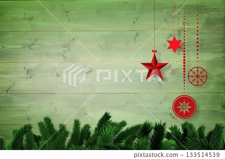 Christmas decorations over wooden planks Christmas decorations over wooden planks 133514539