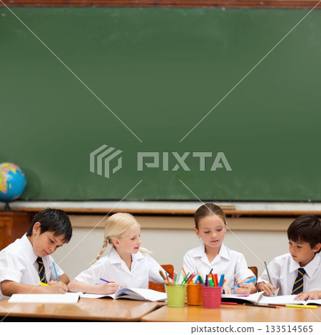 Cute pupils sitting at desk 133514565