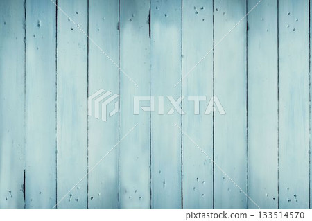 weathered pale blue plank wall is showing knots, nail holes and paint wear in flat design 133514570