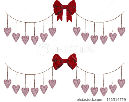 【心型絲帶花環組】手工刺繡插畫材質 133514759