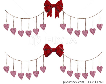 【心型絲帶花環組】手工刺繡插畫材質 133514760