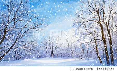 雪林水彩畫 133514833