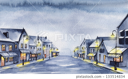 水彩畫般的冬季住宅區 133514834