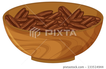 Wooden Bowl Filled With Whole Pecans 133514944