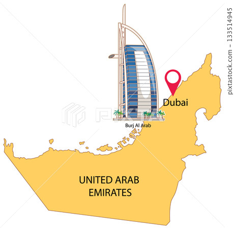 Dubai Landmark on UAE Map Vector Illustration 133514945