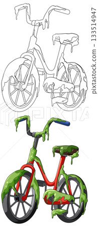 Abandoned Bicycle Covered in Mossy Green Slime 133514947
