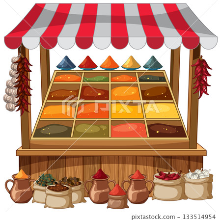 Middle Eastern Spice Market Stall Vector Illustration 133514954