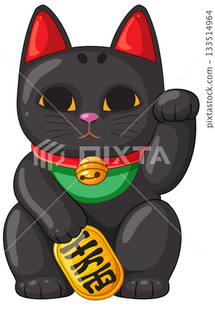Black Maneki Neko Lucky Cat Vector Illustration 133514964