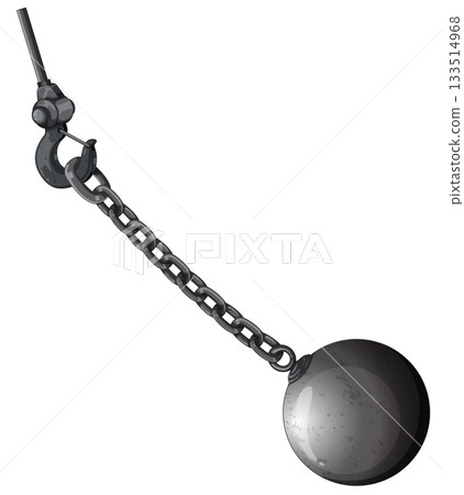 Heavy Wrecking Ball Hanging from Industrial Chain Heavy Wrecking Ball Hanging from Industrial Chain 133514968