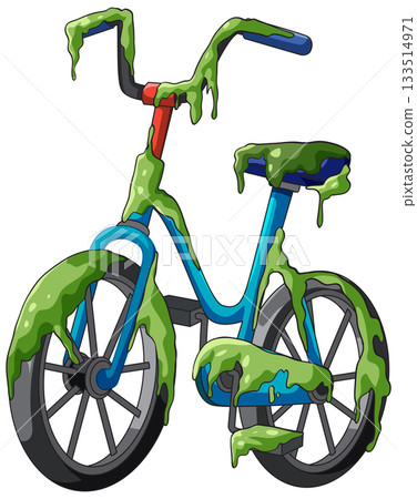 Abandoned Bicycle Covered in Green Slime Vector Illustration 133514971