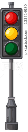 Vertical Traffic Light with Red, Yellow, and Green Signals 133514980