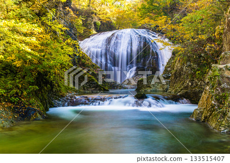 [Yamagata Prefecture, Higashine City] The spectacular Sekiyama Falls in autumn, with a drop of 10m and a width of 15m 133515407