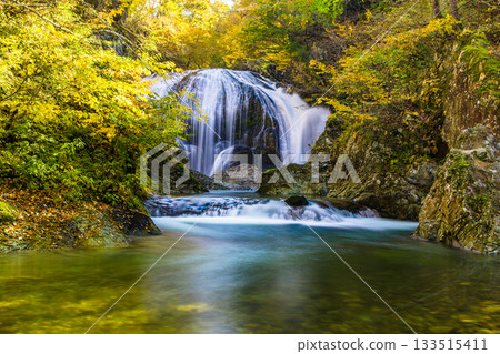 [Yamagata Prefecture, Higashine City] The spectacular Sekiyama Falls in autumn, with a drop of 10m and a width of 15m 133515411