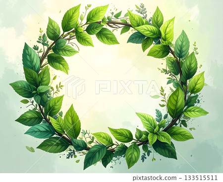 綠色樹葉花環插圖 133515511