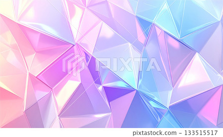 抽象背景，帶有全像粉彩三角形圖案、棱鏡光澤和柔和漸變效果。 133515517