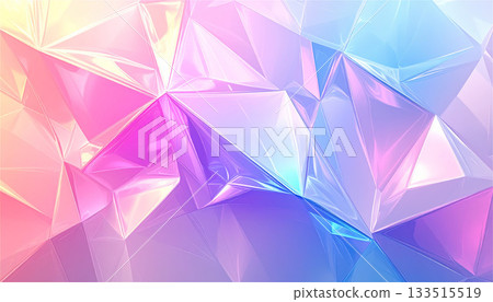 抽象背景，帶有全像粉彩三角形圖案、棱鏡光澤和柔和漸變效果。 133515519