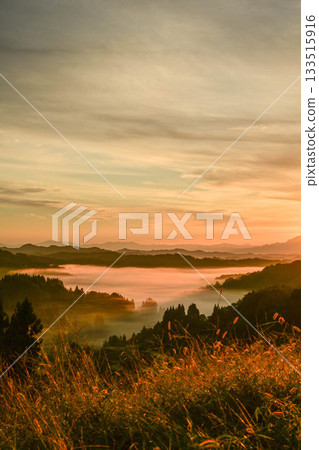 Morning view of Hoshi Pass with a sea of clouds Morning view of Hoshi Pass with a sea of clouds 133515916