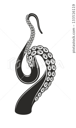 Octopus tentacle of kraken squid for tattoo art of underwater monster cuttlefish, isolated vector. Octopus tentacle or marine cthulhu monster and giant sea creature leg or arm hand of aquatic animal 133516119