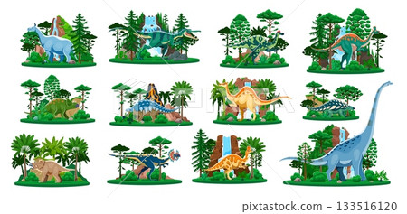 Prehistoric dinosaurs, reptiles and lizards with dino animals, cartoon vector characters. Dinosaurs set of Jurassic era, reptiles and lizard species for kids dino encyclopedia or paleontology atlas Prehistoric dinosaurs, reptiles and lizards with dino animals, cartoon vector characters. Dinosaurs set of Jurassic era, reptiles and lizard species for kids dino encyclopedia or paleontology atlas 133516120