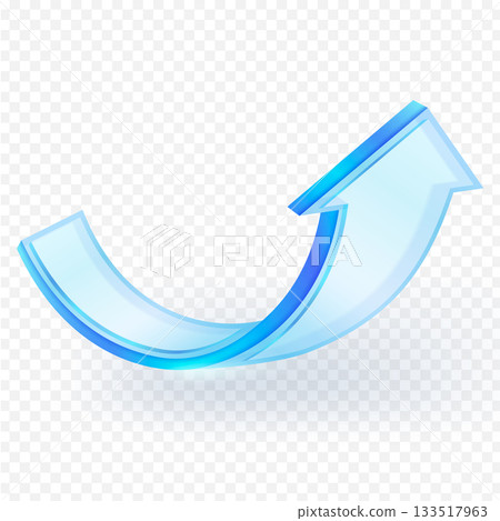 Sleek and modern blue transparent curved arrow pointing upwards, symbolizing progress, growth, or direction. Ideal for digital and web design purposes. 133517963
