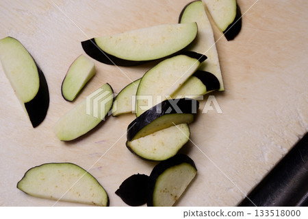 Eggplant cut on a cutting board Eggplant cut on a cutting board 133518000