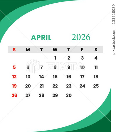 April 2026 Monthly Calendar with Modern Green Design April 2026 Monthly Calendar with Modern Green Design 133518029