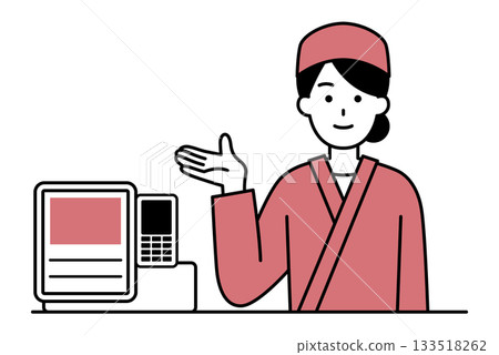 在日本餐廳收銀台工作的女服務員 133518262