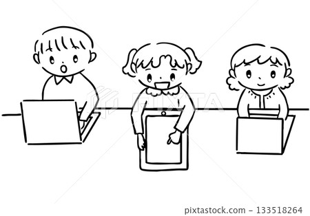 Children studying on computers and tablets 133518264